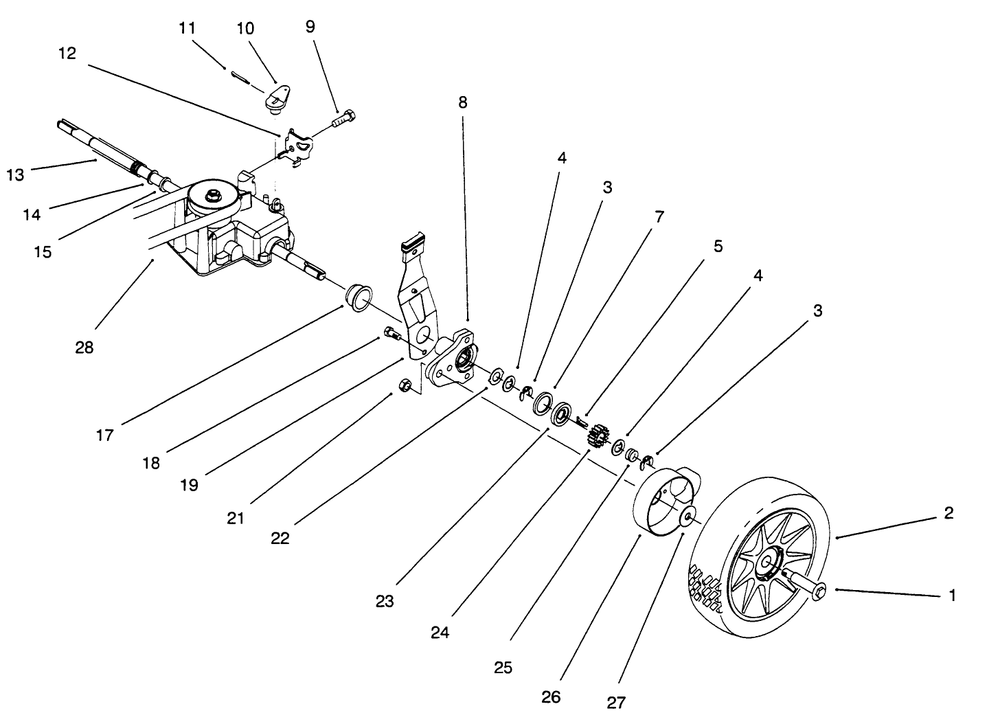 Gearcase And Wheel Assembly Diagram and Parts List for 11001B (6900001 - 6999999)(1996) Lawn Boy Lawn Mower